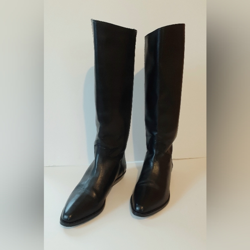 White Mountain Black Leather Over the Knee Boots Size 8